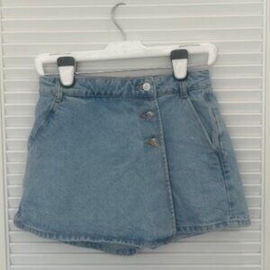 ZARA High Waisted Denim Skort XS Light Wash Wrap Front Shorts